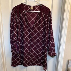 Terra & Sky Burgundy Checkered Blouse